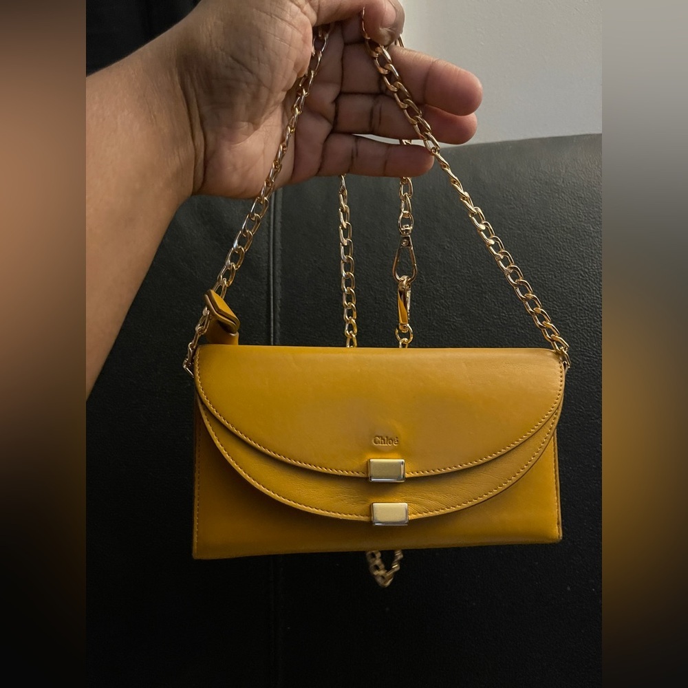 Chloé Mustard Yellow Leather Long Georgia Flap Wallet W/ Gold Hardware W/ COA